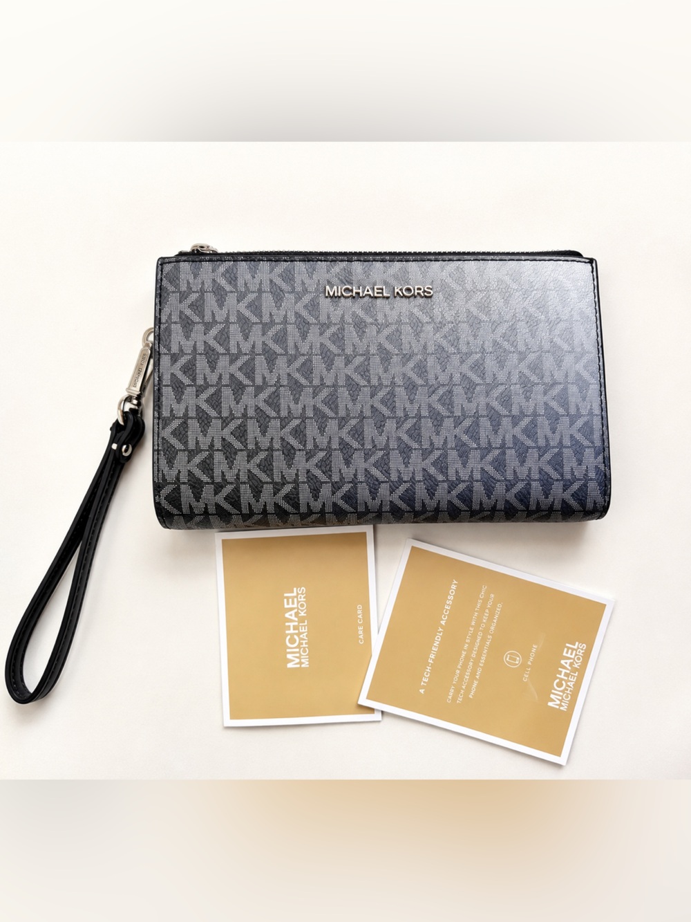 Michael Kors white and Black ombré Signature Wristlet